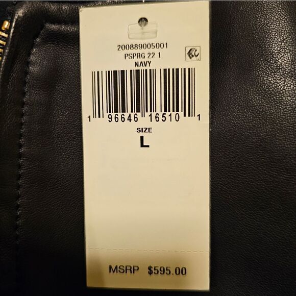 NWT LAUREN RALPH LAUREN Dark Navy Stretch Leather Bomber Jacket - Size Large - Picture 9 of 10